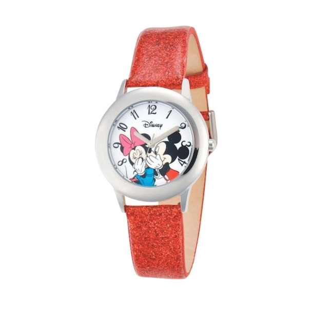 Disney Minnie & Mickey Mouse Kids Red Leather Strap Quartz Watch XWA4502