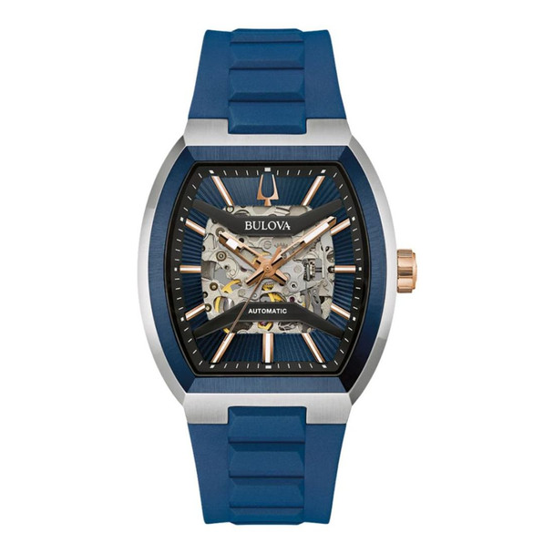 Bulova Maquina Men's Skeleton Blue Dial Automatic Watch 98A318