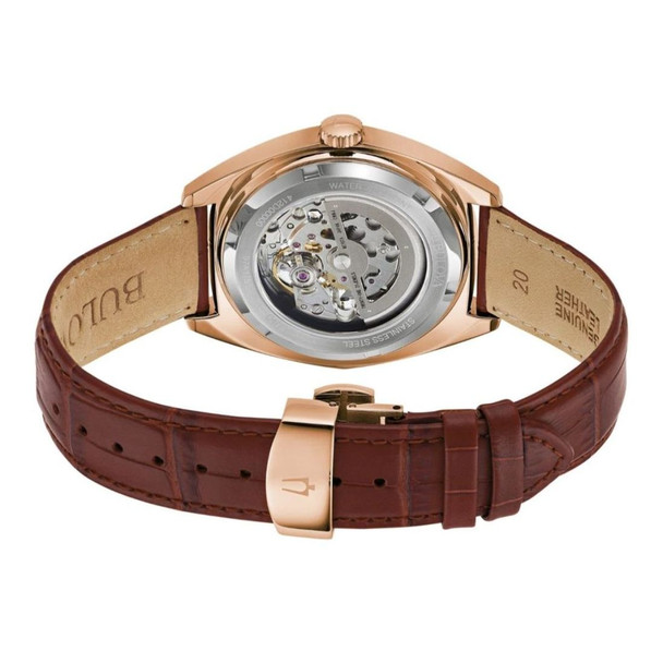 Bulova Surveyor Men's Full Skeleton Dial Brown Leather Automatic Watch 97A175