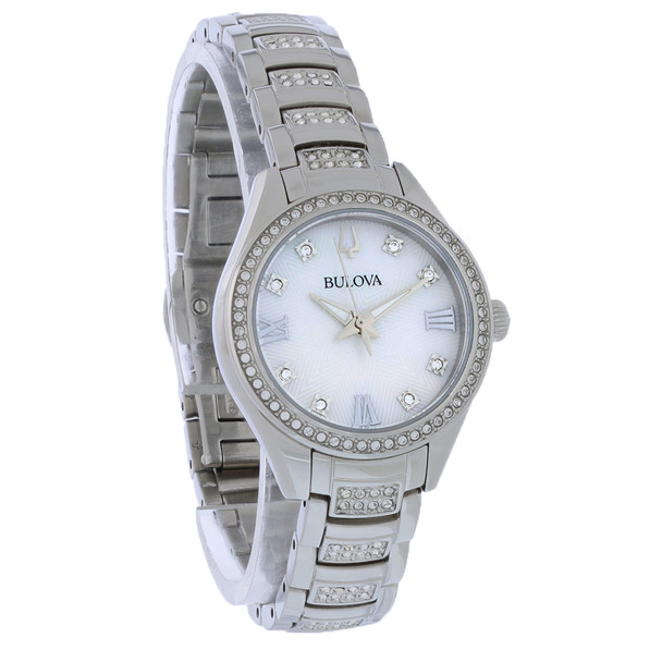 Bulova Women's Crystal Stainless Steel MOP Dial Quartz Watch 96L311