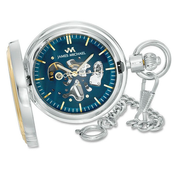 James Michael Blue Skeleton Dial Two-Tone Men's Pocket Watch PMA181044