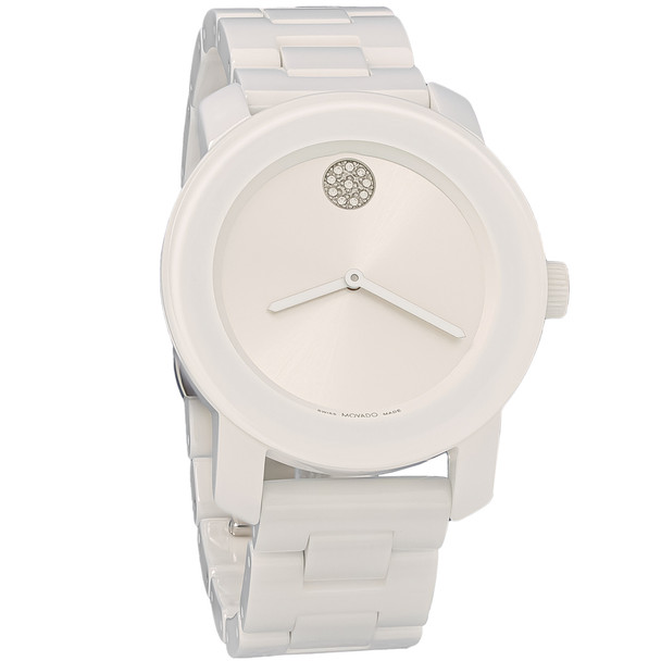 Movado Bold Women's White Ceramic Silver Dial Swiss Quartz Watch 3600802