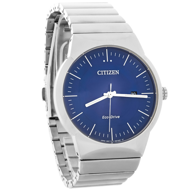 Citizen Eco-Drive Mens Axiom Blue Dial Stainless Steel Watch BM7580-51L