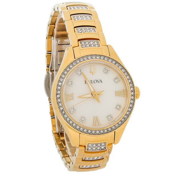 Bulova Women's Crystal Gold Tone PVD Stainless Steel Quartz Watch 98L306
