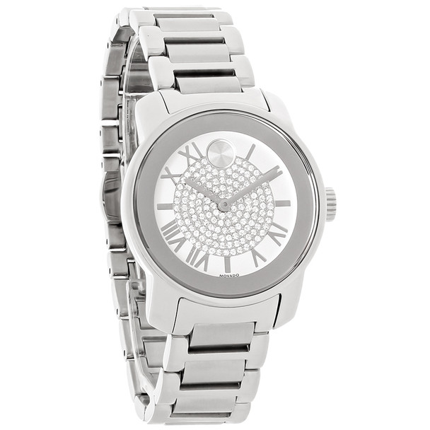 Movado Bold Women's Crystal White Dial Stainless Swiss Quartz Watch 3600254
