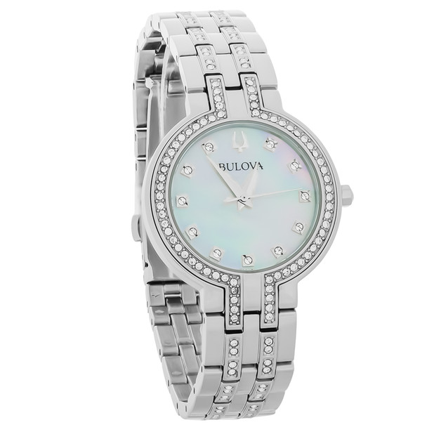 Bulova Crystal Women's Stainless Steel MOP Dial Quartz Watch 96X148