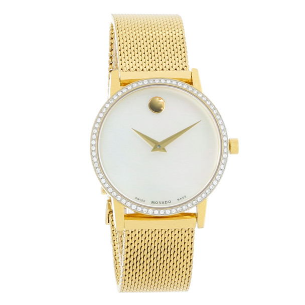Movado Women's Gold Tone Museum Classic MOP Dial Diamond Watch 0607307
