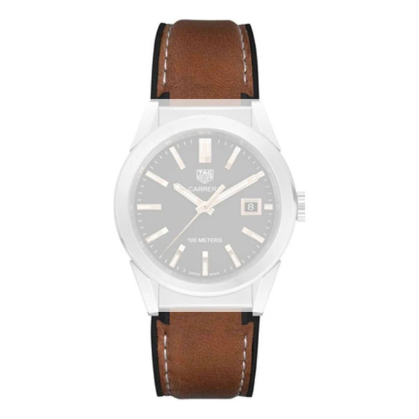 TAG Heuer FT6116 Carrera Brown Calf Leather on Black Rubber Watch Band Strap