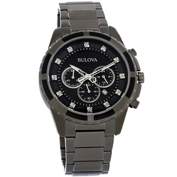 Bulova Gunmetal PVD Stainless Chronograph Diamond Quartz Watch 98D133