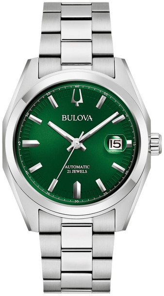 Bulova Surveyor Men's Green Dial Stainless Steel Automatic Watch 96B429