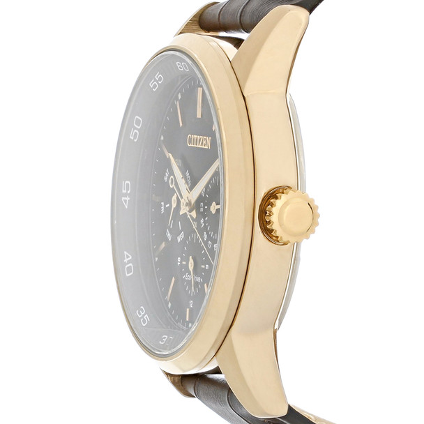 Citizen Eco-Drive Men's  Rose Gold Day/Date Brown Leather Watch BU2013-08E