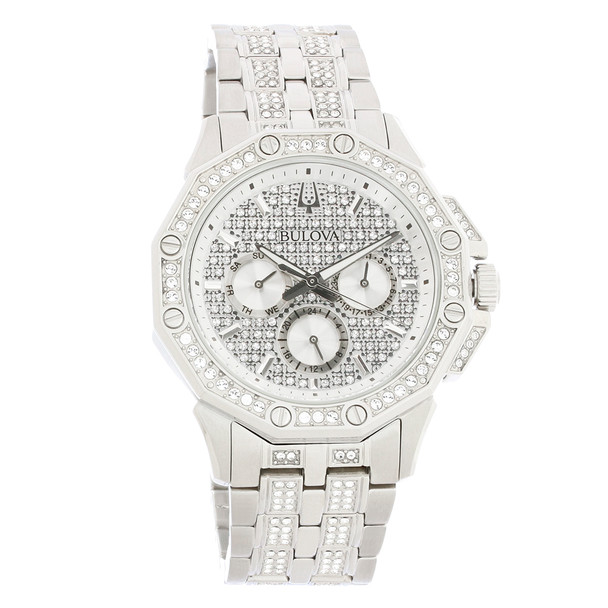 Bulova Men's Crystal Multifunction Stainless Steel Quartz Watch 96C134