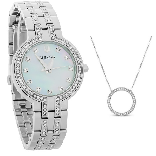 Bulova Crystal Women's Quartz Watch and Pendant Set 96X148