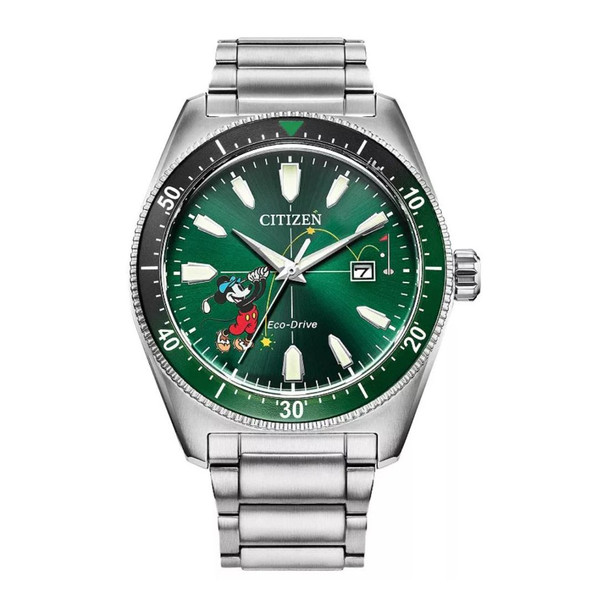 Citizen Men's Tee Time Mickey Green Dial Eco-Drive Watch AW1595-78W