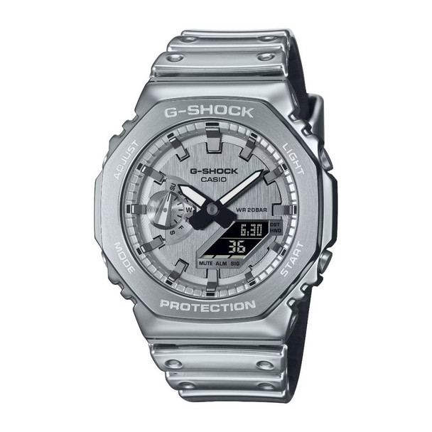 Casio G-Steel Fine Metallic Series Silver-Tone Silicone Strap Watch GM2100YM-8A