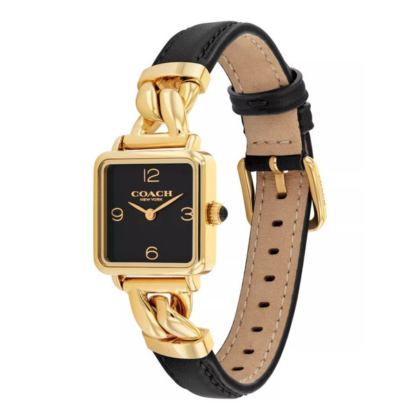 Coach Cass Women's Black Leather Strap Black Dial Quartz Watch 14504356