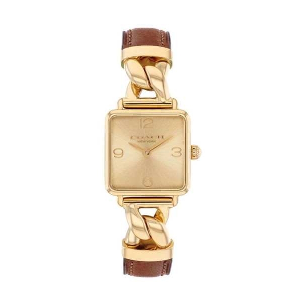 Coach Women's Cass Gold-Tone Square Dial Brown Leather Strap Watch 14504555