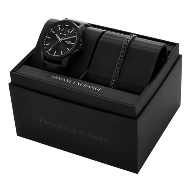Armani Exchange Men's Banks Black Stainless Steel Quartz Watch - AX7147SET