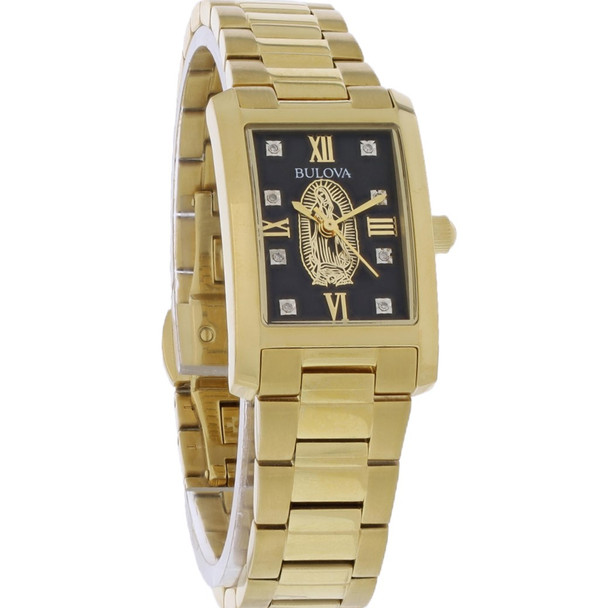Bulova Diamond Women's Gold-Tone PVD Stainless Black Dial Quartz Watch 97P169