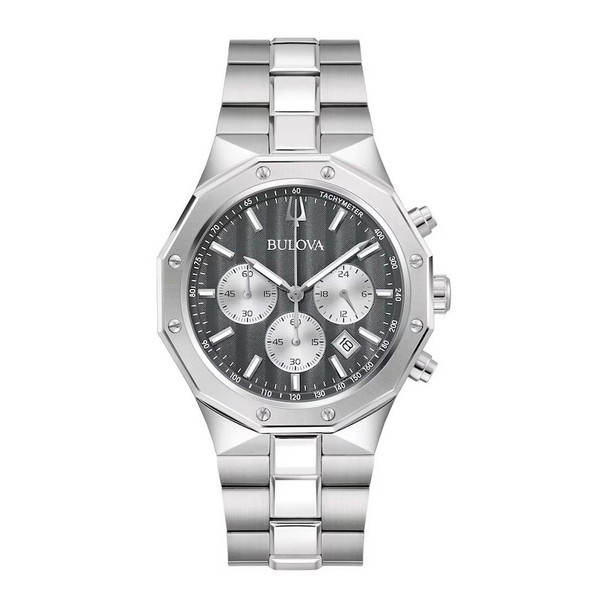 Bulova Prestige Men's Quartz Grey Dial Stainless Steel Watch - 96B459