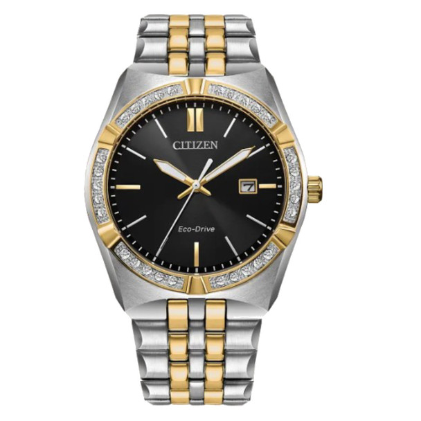 Citizen Eco-Drive Men's Corso Two-Tone Diamond Black Dial Watch - BM7644-51E