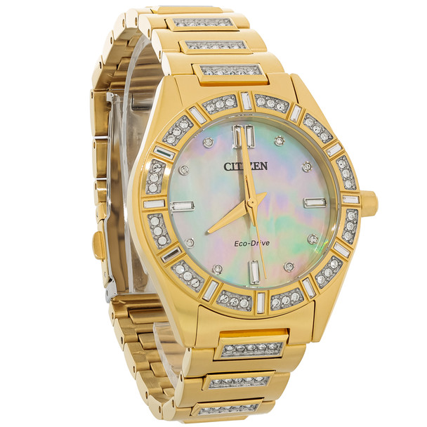 Citizen Eco-Drive Women's Silhouette Crystal Gold Tone PVD Watch - EM1022-51D