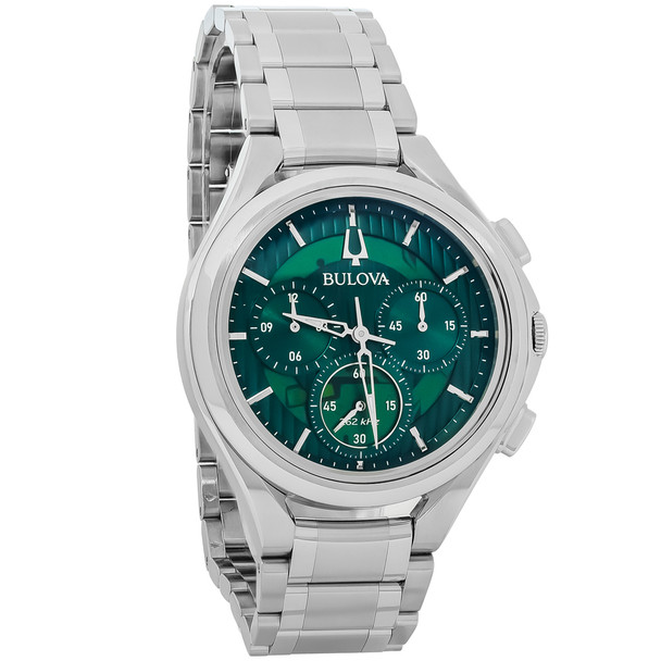 Bulova Curv Men's Green Dial Stainless Steel Chronograph Quartz Watch - 96A297