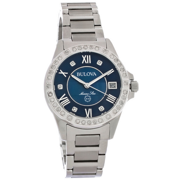Bulova Marine Star Women's Blue MOP Diamond Quartz Watch - 96R215