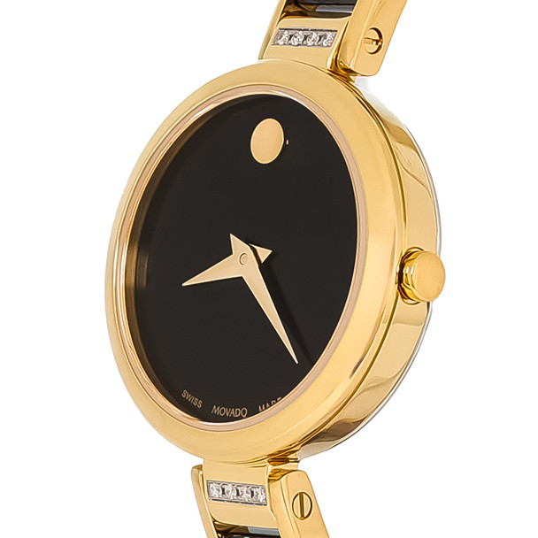 Movado Moda Diamond Women's Gold Tone PVD Black Dial Quartz Watch - 0607716