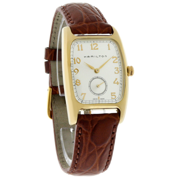 Hamilton Boulton Men's Gold Tone Brown Leather Strap Watch - H13431553