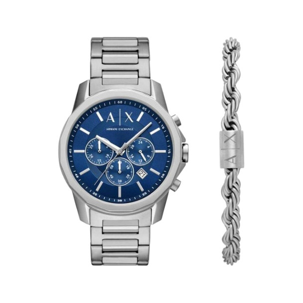 Armani Exchange Banks Men's Silver Dial Chronograph Quartz Watch AX7176SET