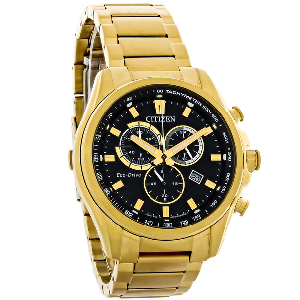 Citizen Eco Drive Men's Chronograph Gold Tone Stainless Watch AT2132-53E