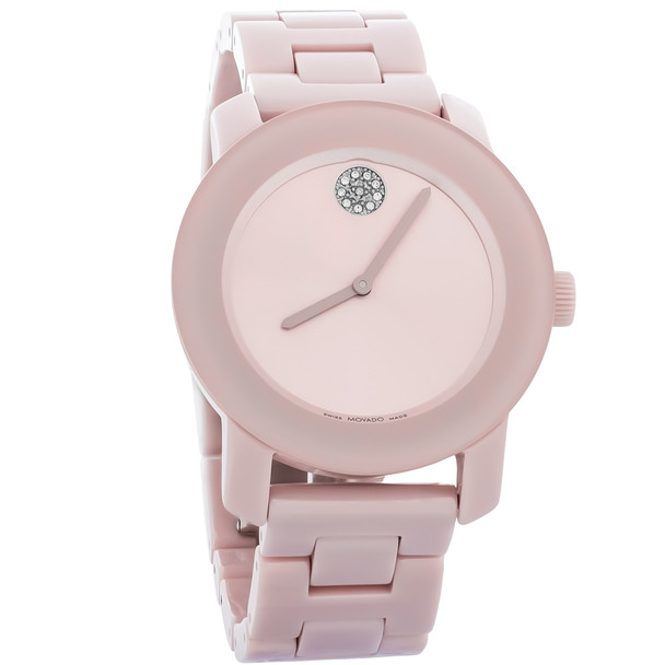 Movado Bold Women's Pink Dial Ceramic Swiss Quartz Watch 3600804