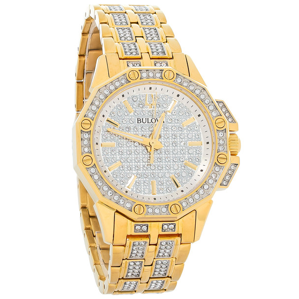 Bulova Octava Women's Crystal Gold Tone PVD Stainless Steel Quartz Watch 98L302