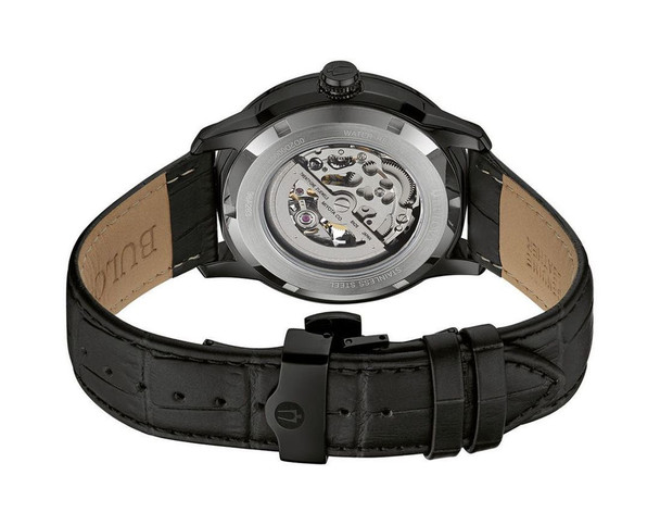 Bulova Sutton Skeleton Black Leather Band Men's Automatic Watch 98A283