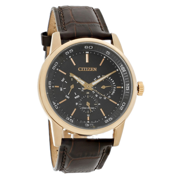Citizen Eco-Drive Men's Rose Gold-Tone Brown Leather Watch BU2013-08E