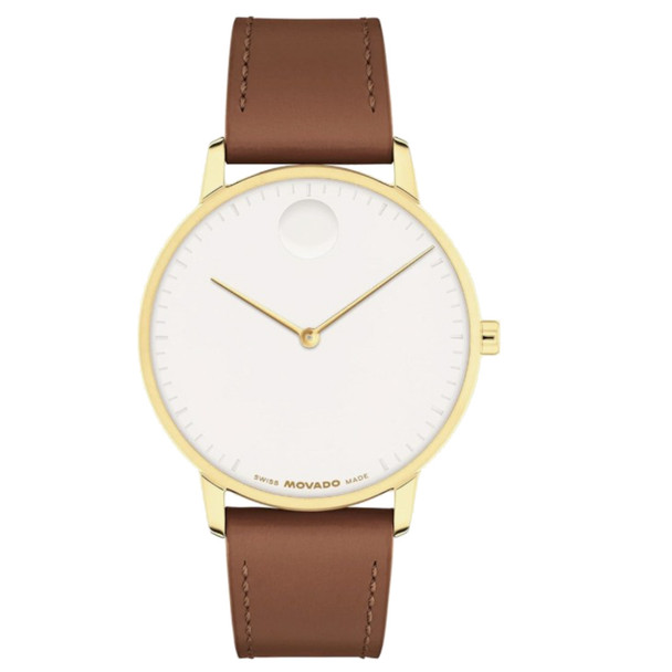 Movado Face Collection Men's White Dial Leather Quartz Watch 3640155