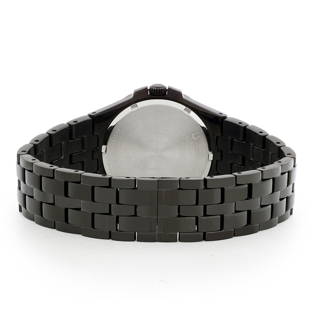 Bulova Mens Black ION Stainless Steel Crystal Quartz Watch and Necklace 98K101