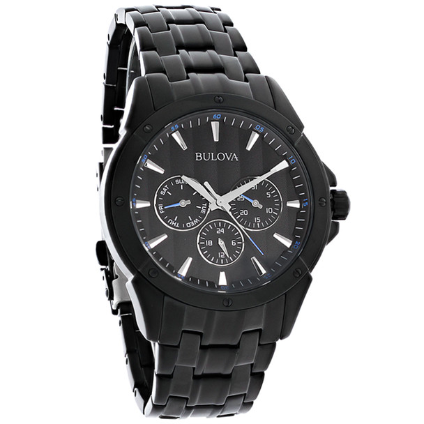 Bulova Men's Day/Date Black ION Finish Bracelet Dress Quartz Watch 98C121
