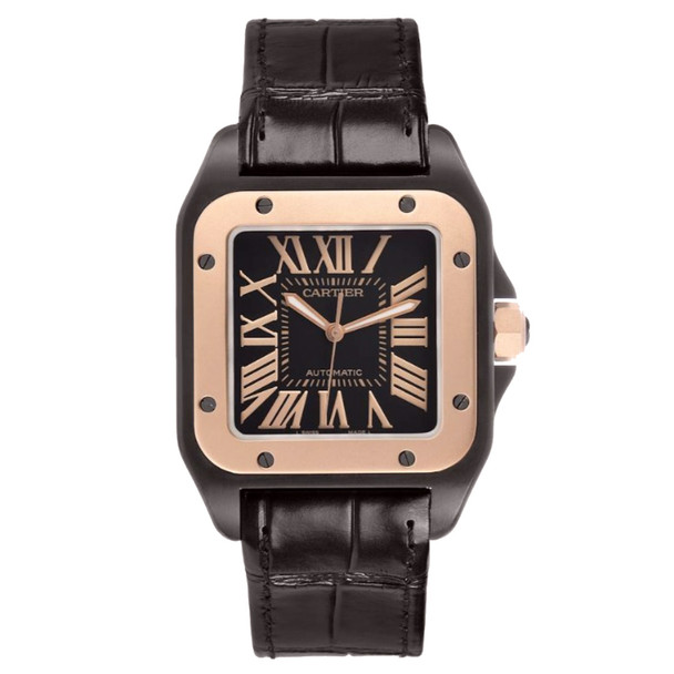 Cartier W2020007 Unisex Santos Automatic Black Dial Watch