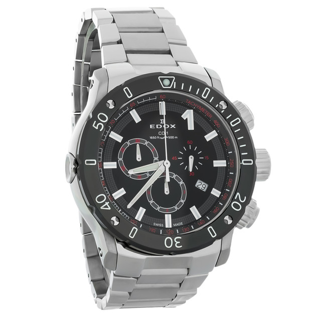 Edox chronoffshore-1 relógio masculino de aço inoxidável com mostrador preto de quartzo 10221 3m nin
