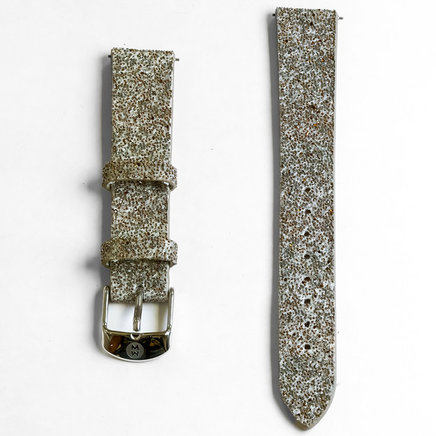 Michele Ladies 16mm Brown Sparkle Grey Leather Watch Band 301925006