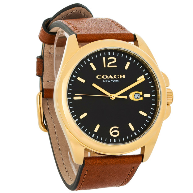 Relógio masculino de quartzo Coach Greyson tom dourado inoxidável com mostrador preto 14602586
