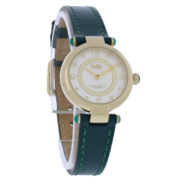 Coach Cary Ladies Gold Tone Green Strap Crystal Stainless Quartz Watch 14503894