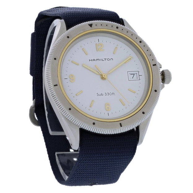 Relógio de quartzo masculino vintage Hamilton com mostrador branco em aço inoxidável 985816