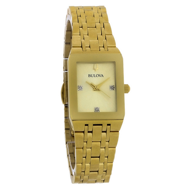 Bulova futuro diamond ผู้หญิง gold tone plated เหล็ก ควอตซ์ นาฬิกา 97p140