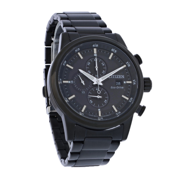 Citizen Eco Drive Mens Chronograph Black ION Stainless Steel Watch CA0615-59E