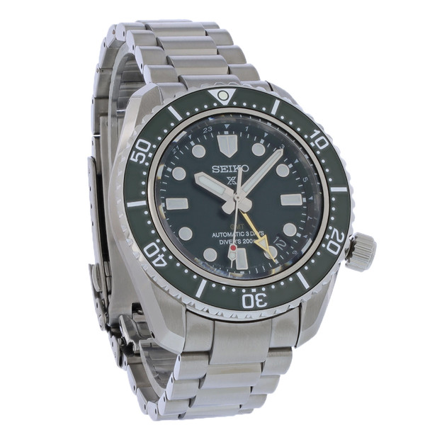 Seiko Prospex GMT Mens Stainless Steel Green Dial Automatic Watch SPB381
