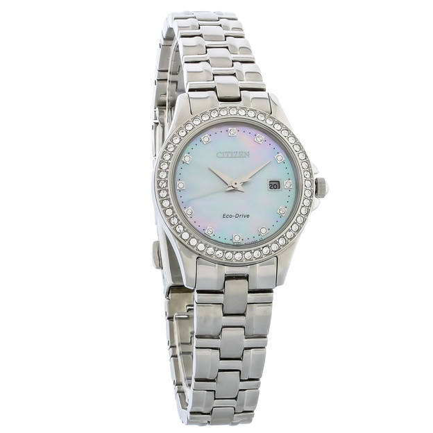 Citizen eco-drive silhueta feminina relógio de cristais de aço inoxidável ew1841-66d