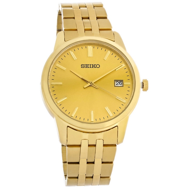 Seiko Essentials Mens Gold Tone Plated Stainless Steel Quartz Watch SUR442